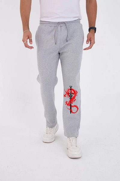 REKA MODA Χειμερινό παντελόνι φούτερ με στάμπα με τρεις κλωστές - Γκρι