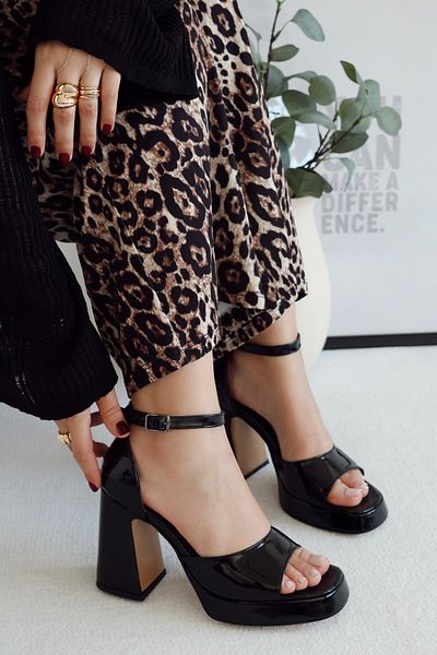 POLKA STORE Women's Bella Platform Single Strap Open Toe High Thick Heeled Shoes