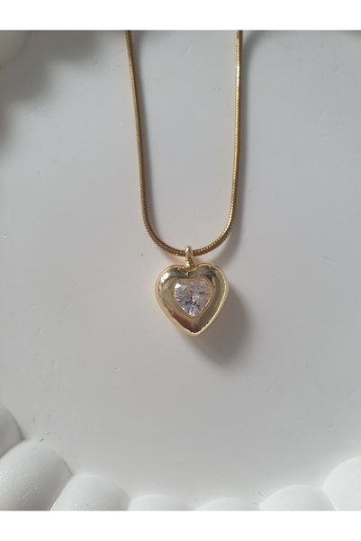 BS JEWELRY Crystal Stone Heart Steel Chain Necklace
