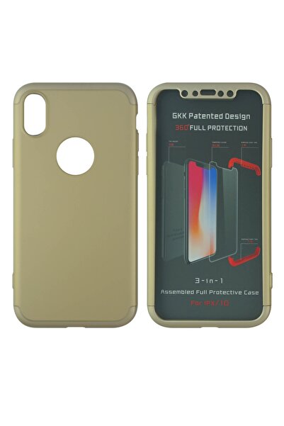 Nettech Apple Iphone X Uyumlu Ön Arka Koruma Arka Koruma Kılıf - Gold