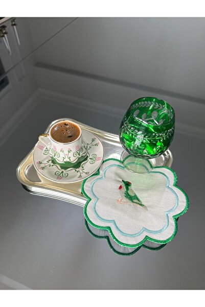 LİNDA MİA Set de 6 farfurii americane cu păsări, 6 șervețele pentru cocktail, 12 piese, verde