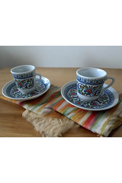 D&Y GAUDERY طقم فناجين قهوة تركية من الخزف بنمط البلاط لشخصين 4 قطع