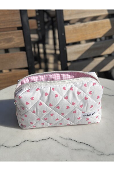 Batekso Pembe Mini Kalp Desenli Kalem Çantası