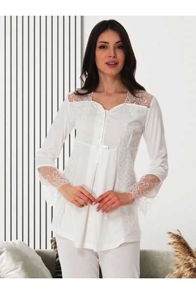 by İGP Women's Maternity Pregnant Lace Detailed Long Sleeve Stylish Pajama Set