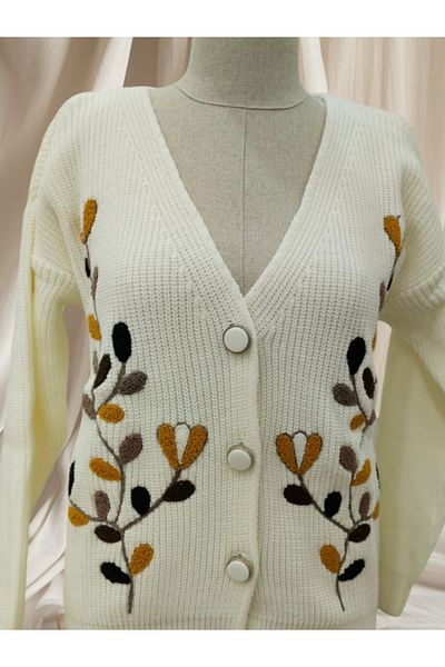 LUSSOLİFE Embroidered Flower Embroidered Buttoned Knitwear Cardigan