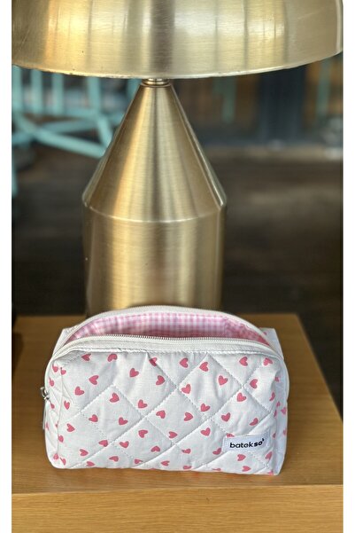 Batekso Pembe Mini Kalp Desenli Kalem Çantası