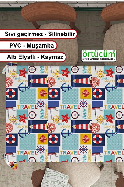 Örtücüm Pvc Muşamba Mutfak Masa Örtüsü Denizci Desenli Elyaflı Silinebilir Leke Tutmaz Sıvı Geçirmez