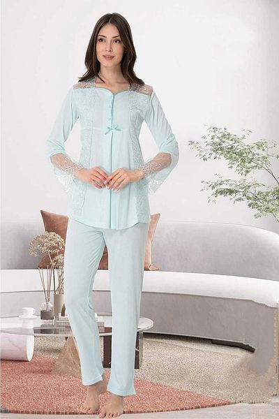 by İGP Women's Maternity Pregnant Lace Detailed Long Sleeve Stylish Pajama Set