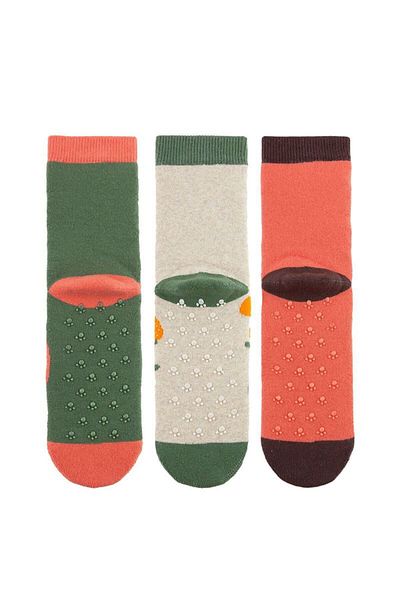 MEM SOCKS Чифт от 3 детски безшевни хавлиени чорапи с горски мотив, неплъзгащи се