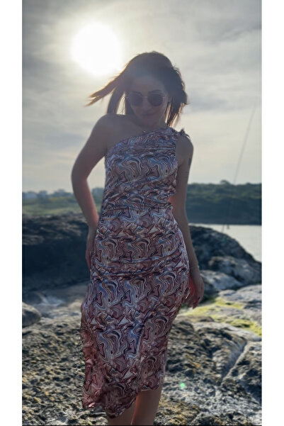 Daves Rochie midi din satin cu un singur umăr, roz