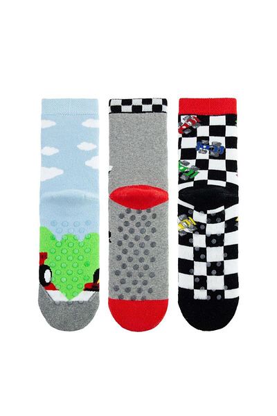 MEM SOCKS Чифт от 3 безшевни детски чорапи с шарка Rac, неплъзгащи се