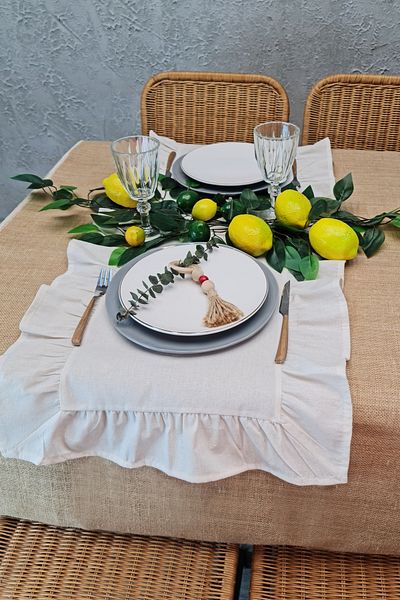 cotton maison Vintage Frilly Linen Runner 40x110 εκ |   Τραπεζομάντηλο Bohemian & Natural