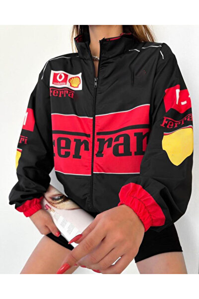 memetti m şekil Unisex Paraşüt Kumaş Oversize Dijital Baskılı Siyah Rüzgarlık Yağmurluk İnce Ceket