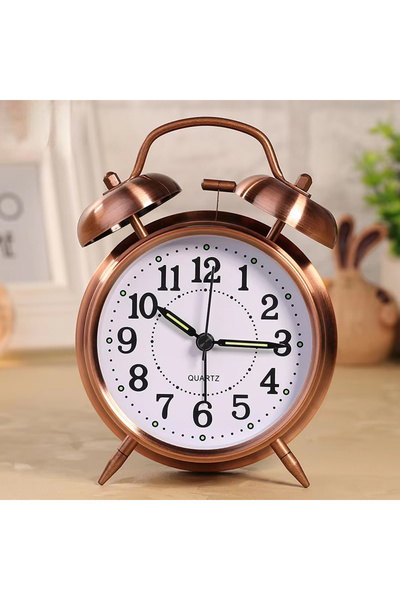 Analog Desk Clock with Metal Copper Alarm - Rattle Desk Clock