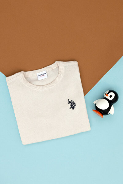 U.S. Polo Assn. Pulover pentru fete crem basic guler rotund 50275851-VR071