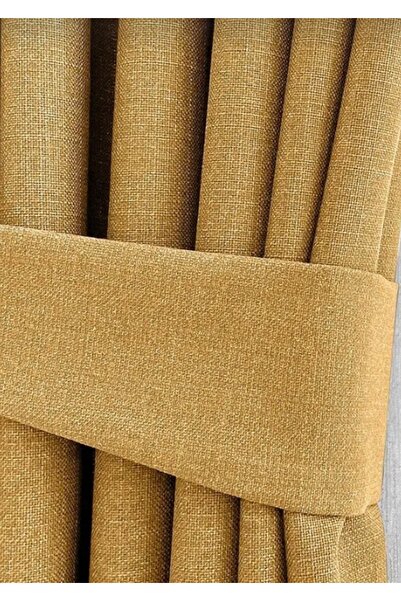 CEMRE Fon Doğal Keten Hardal 1/3 Sık Pile (Tek Kanat) Tavan Braçöl Süs Hediye