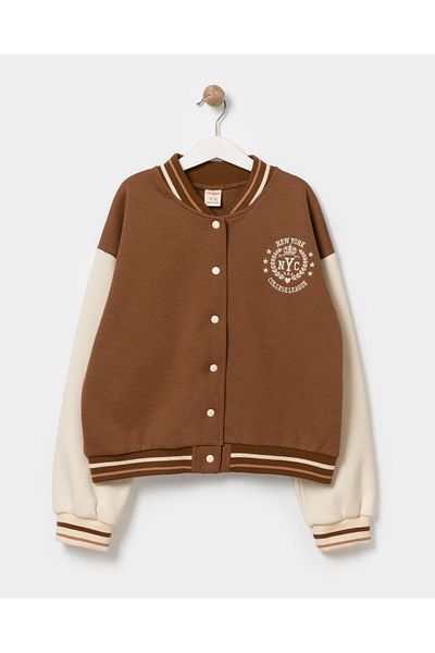 Rise Raba Jachetă pentru colegiu cu mânecă lungă din bumbac brodat NYC Crest pentru fete