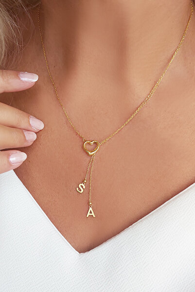 VAOOV 925 Ayar Gümüş Çift Harfli Sallantılı Kalp Kolye