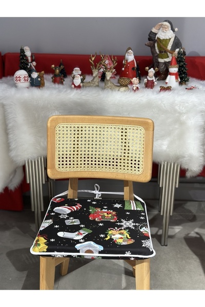 DÜŞLER EV TEKSTİLİ 40*40 Pernă neagră pentru scaun cu model de Anul Nou