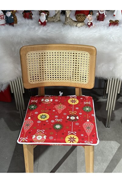 DÜŞLER EV TEKSTİLİ 40*40 Red Gift Bow Patterned Christmas Chair Cushion