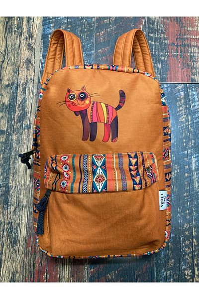 Street Bag Bohemian Cat Patterned Ethnic Waterproof Backpack - Tablet Compartment