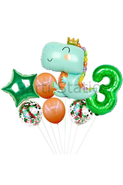 Parti Station Sevimli Dinozor Konsept Yeşil  3 Yaş Balon Set Jurassic Dinozor...