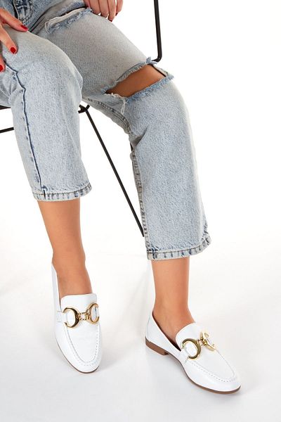 ezmoda Genuine Leather Baber White with Gold Buckle