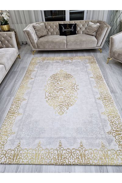 ALLGELSİN 6m2 Meter Square Washable Carpet Cover - 200x300cm, Elastic Bottom, Modern Striped