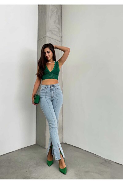 SHEVEGA Παντελόνι τζιν με σκίσιμο στο τελείωμα σε χρώμα Ice Blue