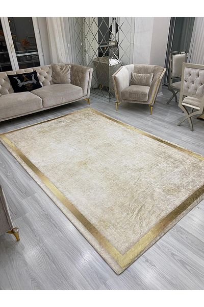 ALLGELSİN 6m2 Meter Square Washable Carpet Cover - 200x300cm, Elastic Bottom, Modern Striped