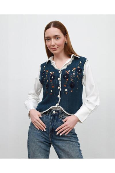 Genel Markalar Kadın Mavi Örme Yelek