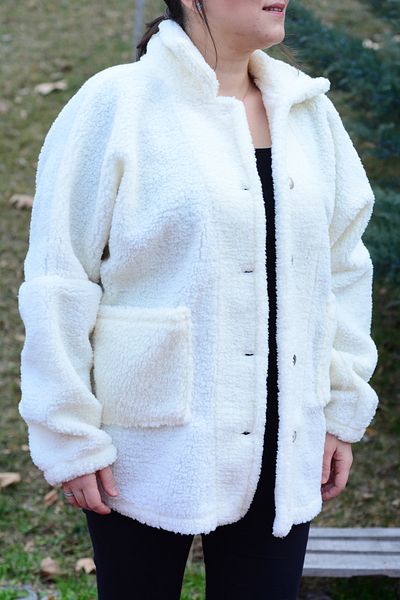 OLEA MODA Women's Light Cream Front Buttoned Plush Coat