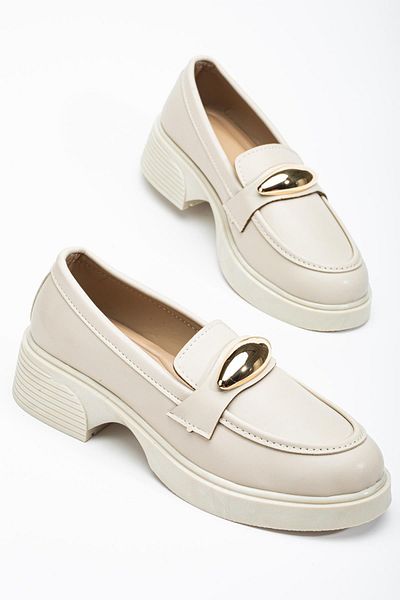 Dilimler Ayakkabı Pantofi de damă casual cu șa bej - Design cu cataramă ovală