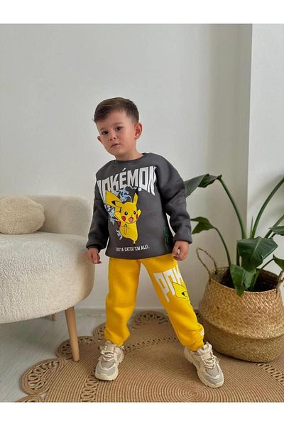 MİNİKO KİDS Boy's Pokemon Modeled 3-Thread Tracksuit