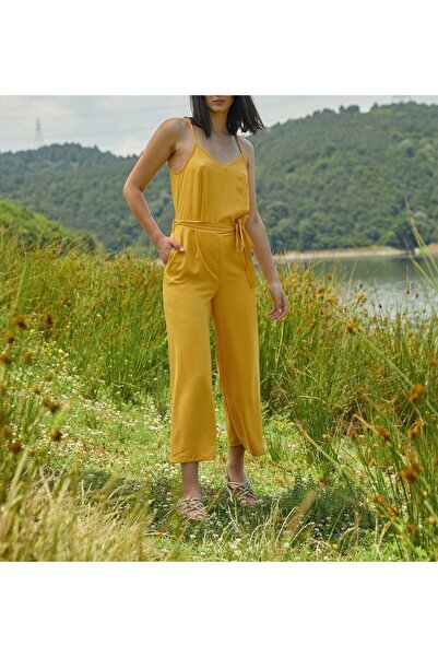 Genel Markalar İnce Askılı Viskon Tulum Sarı