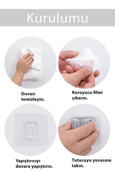 Factorial Mop Sapı Tutucu 4adet Yapışkanlı Fırça Tutucu Paspas Ve Mop Tutacağı Mutfak Askılığı Tuvalet Fırçası