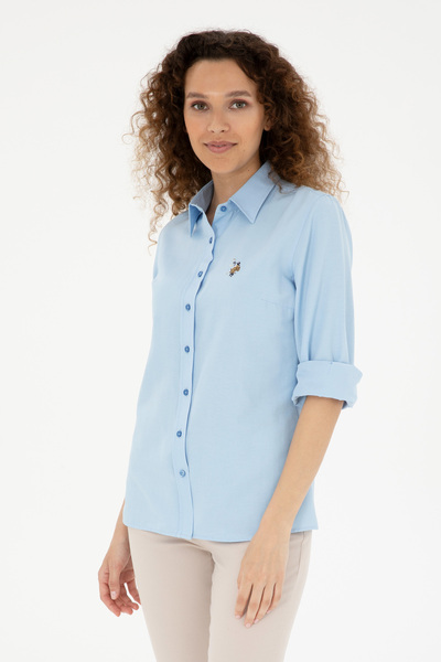U.S. Polo Assn. Kadın Saks Uzun Kollu Basic Gömlek 50283992-VR032