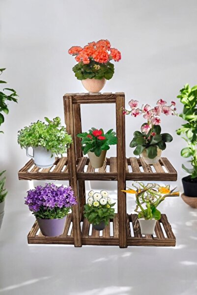 Severale Dekoratif Ahşap Çiçeklik - 3 Katlı, 7 Bölmeli | Şık Saksı Standı, Ba...