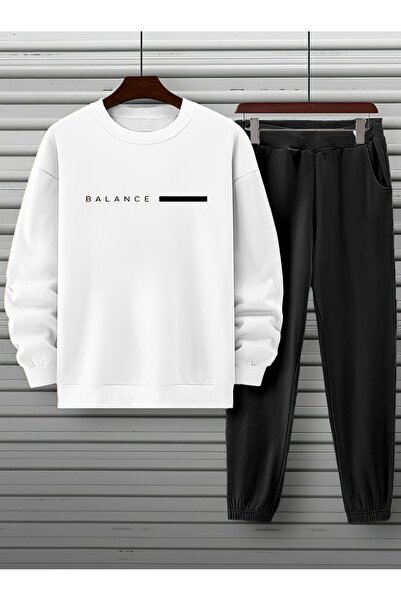 MEİLİFENG Set trening unisex, alb, negru, rozeta imprimata BALANCE