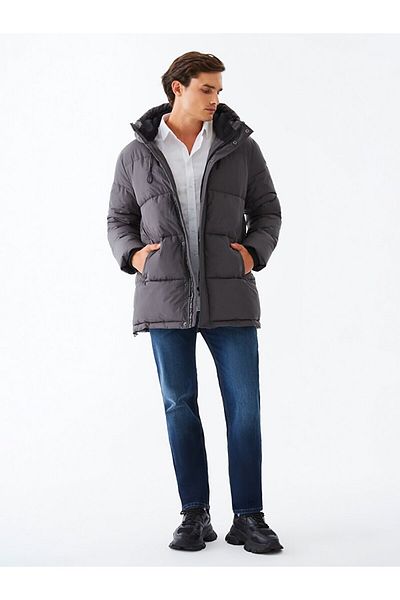 Ltb Hooded Puffy Dark Gray Coat