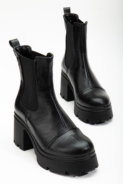 Dilimler Ayakkabı Women's Platform Boots - Black Pieced, Elastic Thick Sole