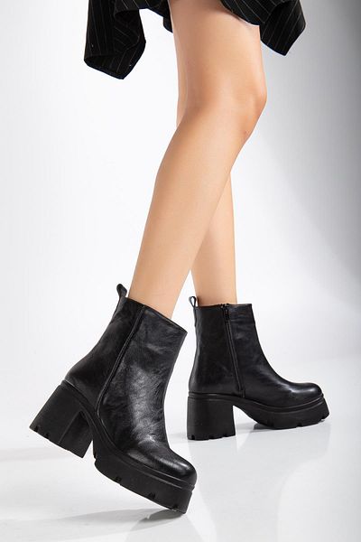 Dilimler Ayakkabı Platform Black Heeled Boots - Women'S, Face Zipper