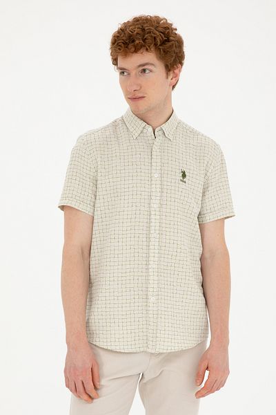 U.S. Polo Assn. Πράσινο κοντομάνικο ανδρικό πουκάμισο - 50282853-VR054