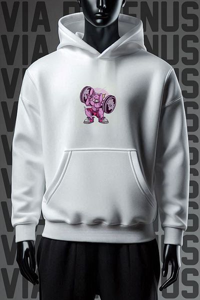Vordevia Hanorac cu glugă, unisex, cu 3 fire, cu 3 fire, imprimat față și spate Gym Bunny