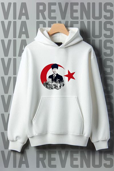 Vordevia Φούτερ με κουκούλα με κουκούλα με στάμπα Atatürk and Republic Unisex με 3 νήματα