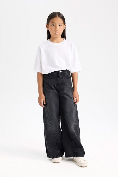DeFacto Girls Christmas Themed Wide Leg Cargo Wide Leg Jean Pants D5436A824Wn