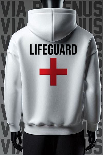Vordevia Φούτερ Lifeguard / Lifeguard μπροστά και πίσω με στάμπα Unisex με κουκούλα με φαρδιά εφαρμογή με 3 νήματα