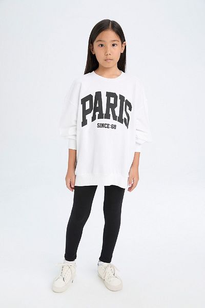 DeFacto 2-teiliges Set für Mädchen, bedrucktes Sweatshirt, lange Leggings D6453a8ns
