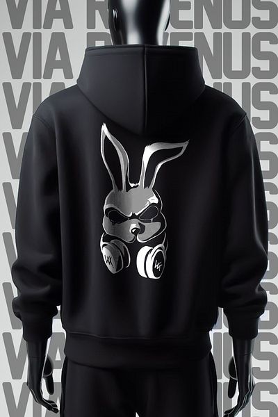 Vordevia Bad Bunny Front and Back Printed Unisex 3 Thread Raster Wide Fit Hooded Sweatshirt