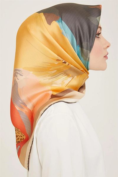 Armine 9145D Model Twill Silk Scarf - 04